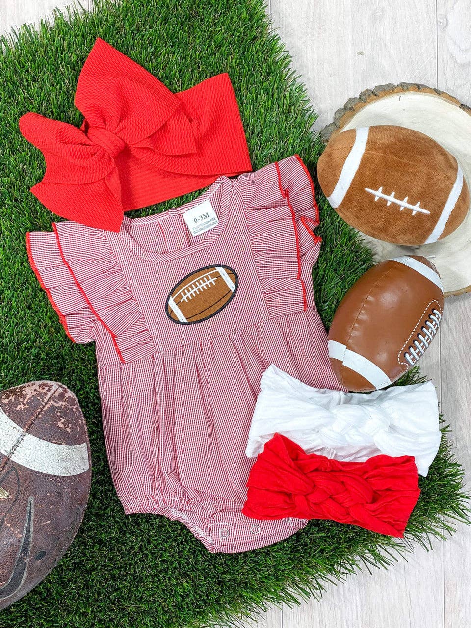 Red Classic Gingham Football Girls Onesie