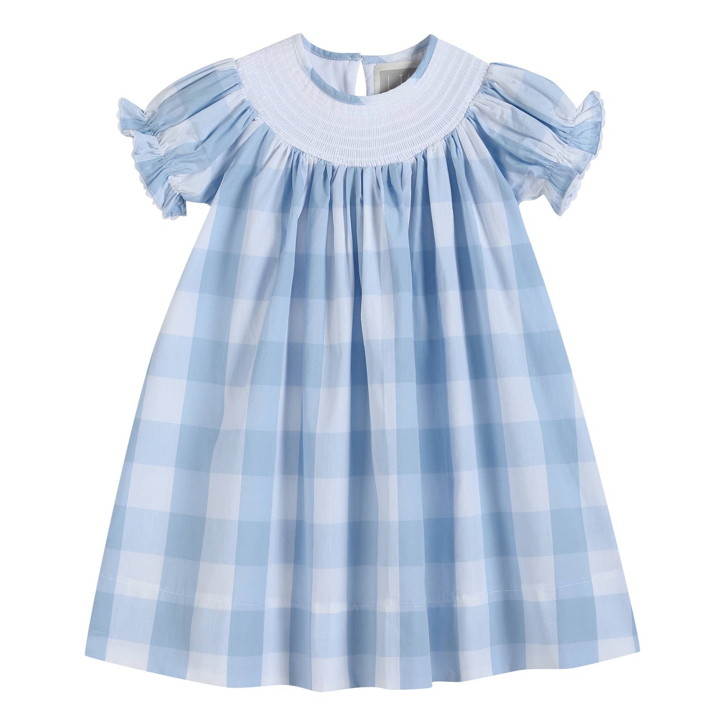 Light Blue Large Gingham Smocked Bishop Dress