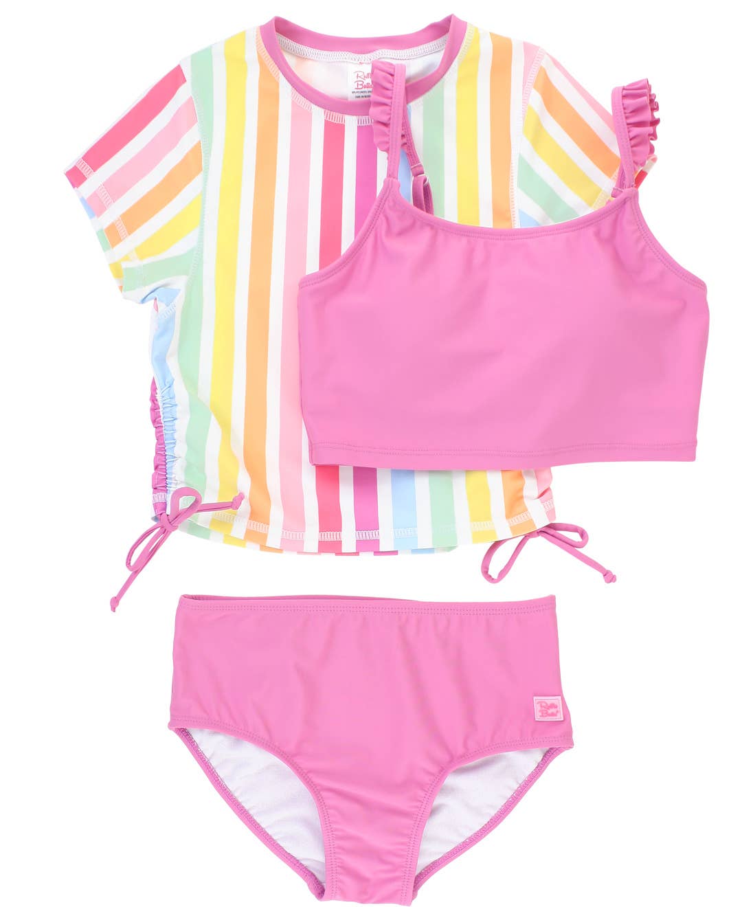 Rainbow Dream Stripe Tween Cropped Rash Guard Bikini 3pc Set