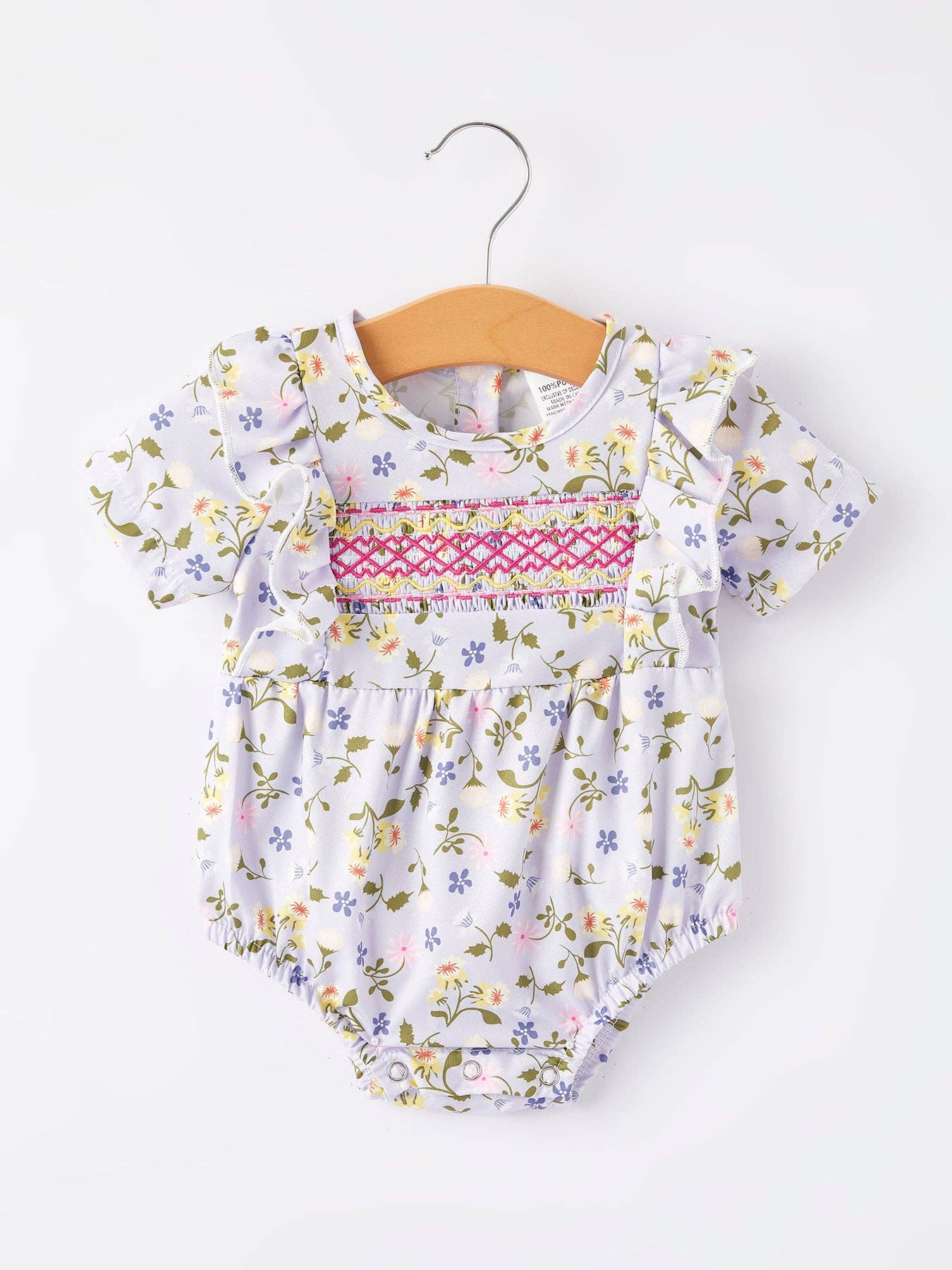 Girls Smocking Embroidered Floral Romper