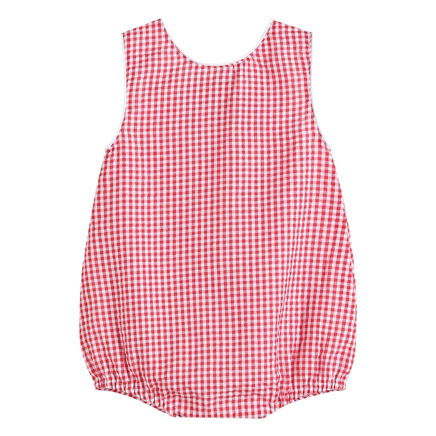 Classic Red Seersucker Baby Bubble Romper