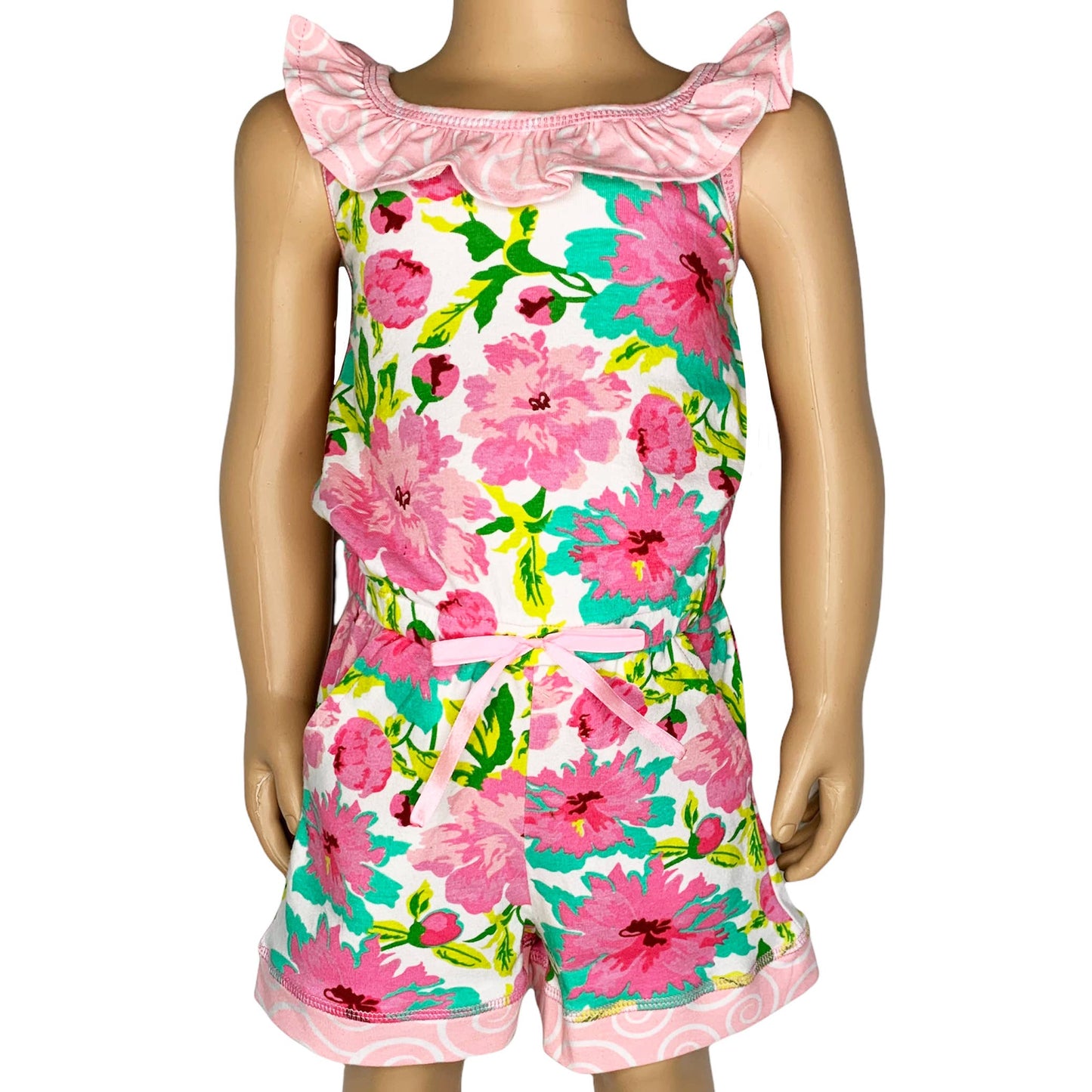 Ann Loren Girls Pink Floral Shorts Jumpsuit Romper