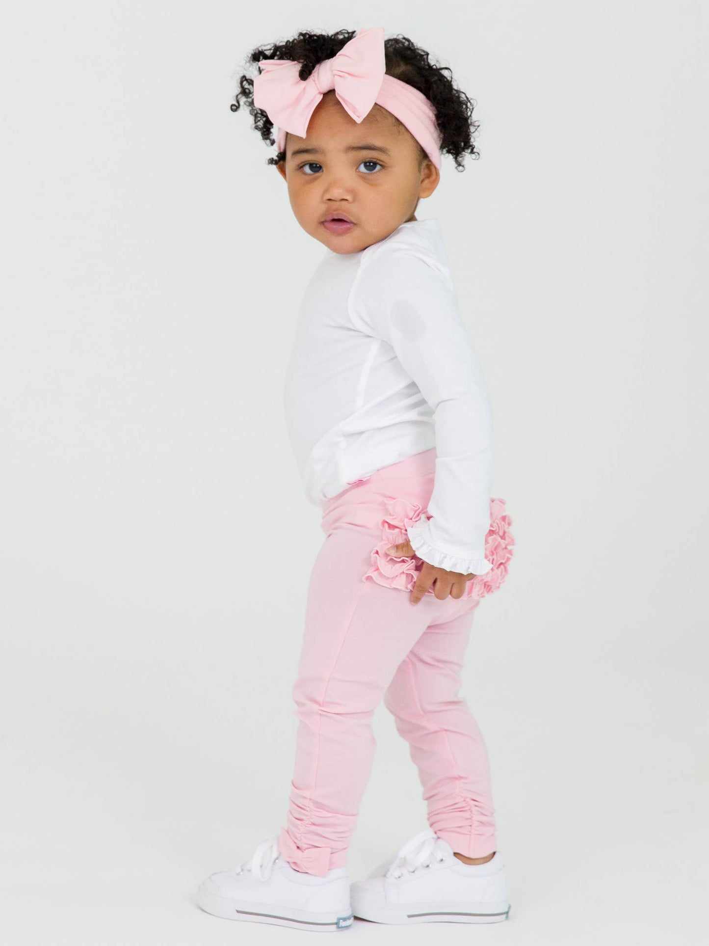 Baby Girls Pink Ruched Bow Leggings