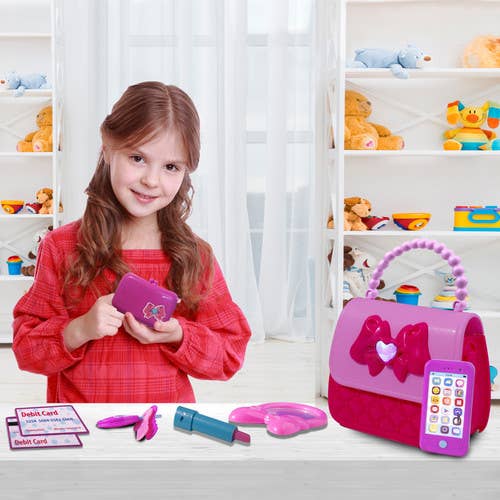 Playkidz Princess My First Purse Set - 8 Pieces Kids Play Purse and Accessories, Pretend Play Toy Set with Cool Girl Accessories, Includes Phone and Bag with Lights And Sound.