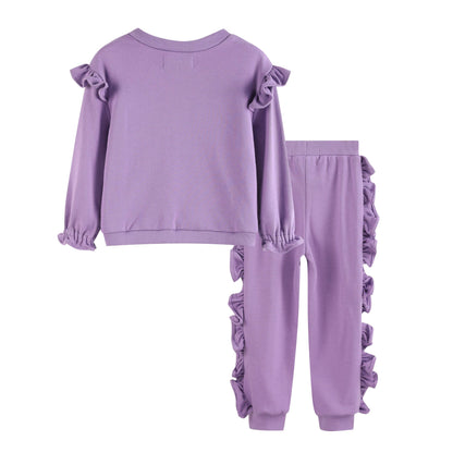 Ruffles - Purple Ruffle Sweatshirt with Jogger Pant Set