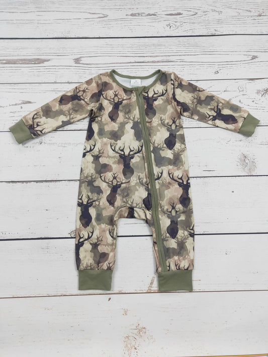 Baby Boy Deer Print Zip Romper