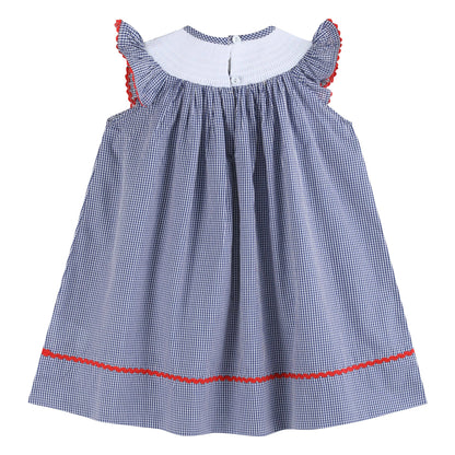 Lil Cactus Blue USA Flag Smocked Bishop Dress