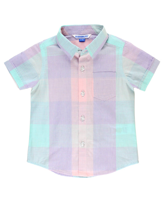 Cotton Candy Plaid Short Sleeve Button Down Shirt