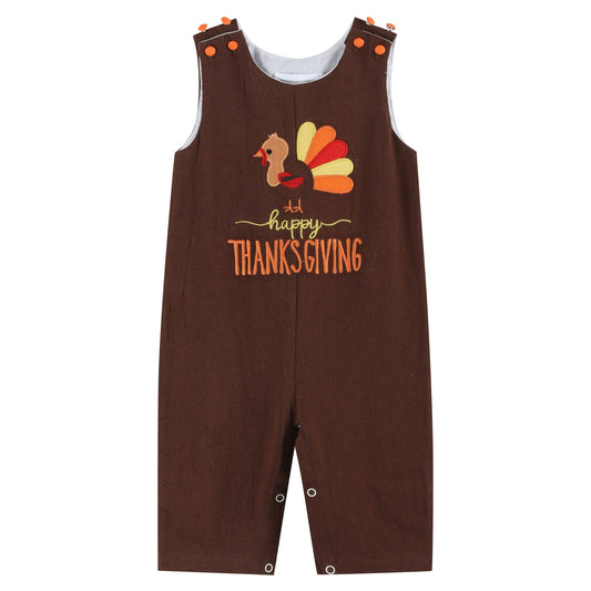 LIL Cactus Brown Happy Thanksgiving Turkey Overalls