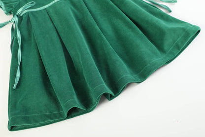 Green Velour and Satin Bow Christmas Dress