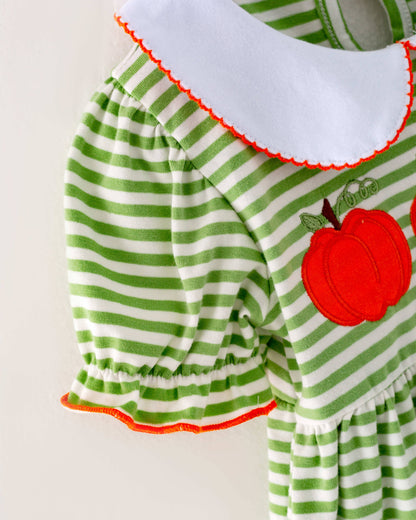 Green Stripe Pumpkin Girl Twirl Fall Dresses Kids Clothes