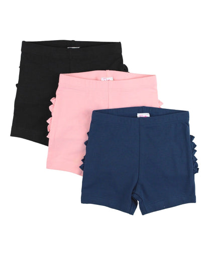 Ruffle Butts Black, Pink & Dark Navy Baby 3-Pack Knit Playground Shorts