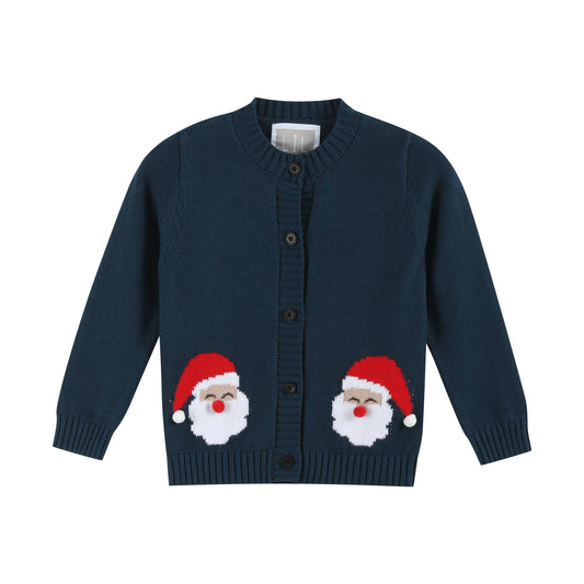 Navy Blue Christmas Santa Knit Cardigan