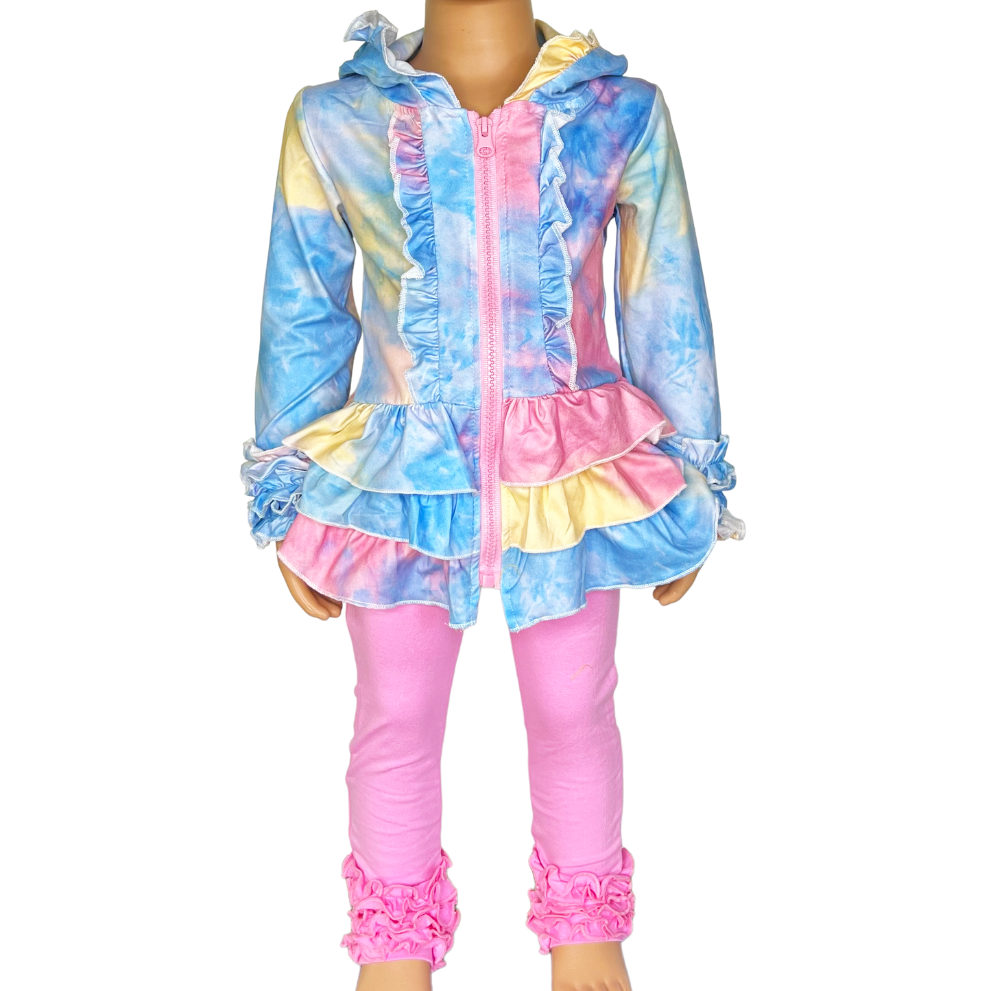 limited Girls Pastel Tie Dye Ruffle Hoodie Jacket Shacket Spring