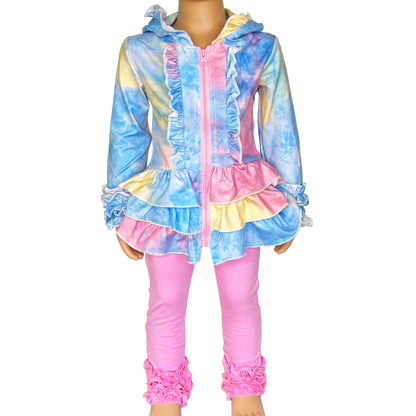 limited Girls Pastel Tie Dye Ruffle Hoodie Jacket Shacket Spring