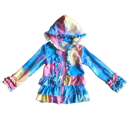 limited Girls Pastel Tie Dye Ruffle Hoodie Jacket Shacket Spring