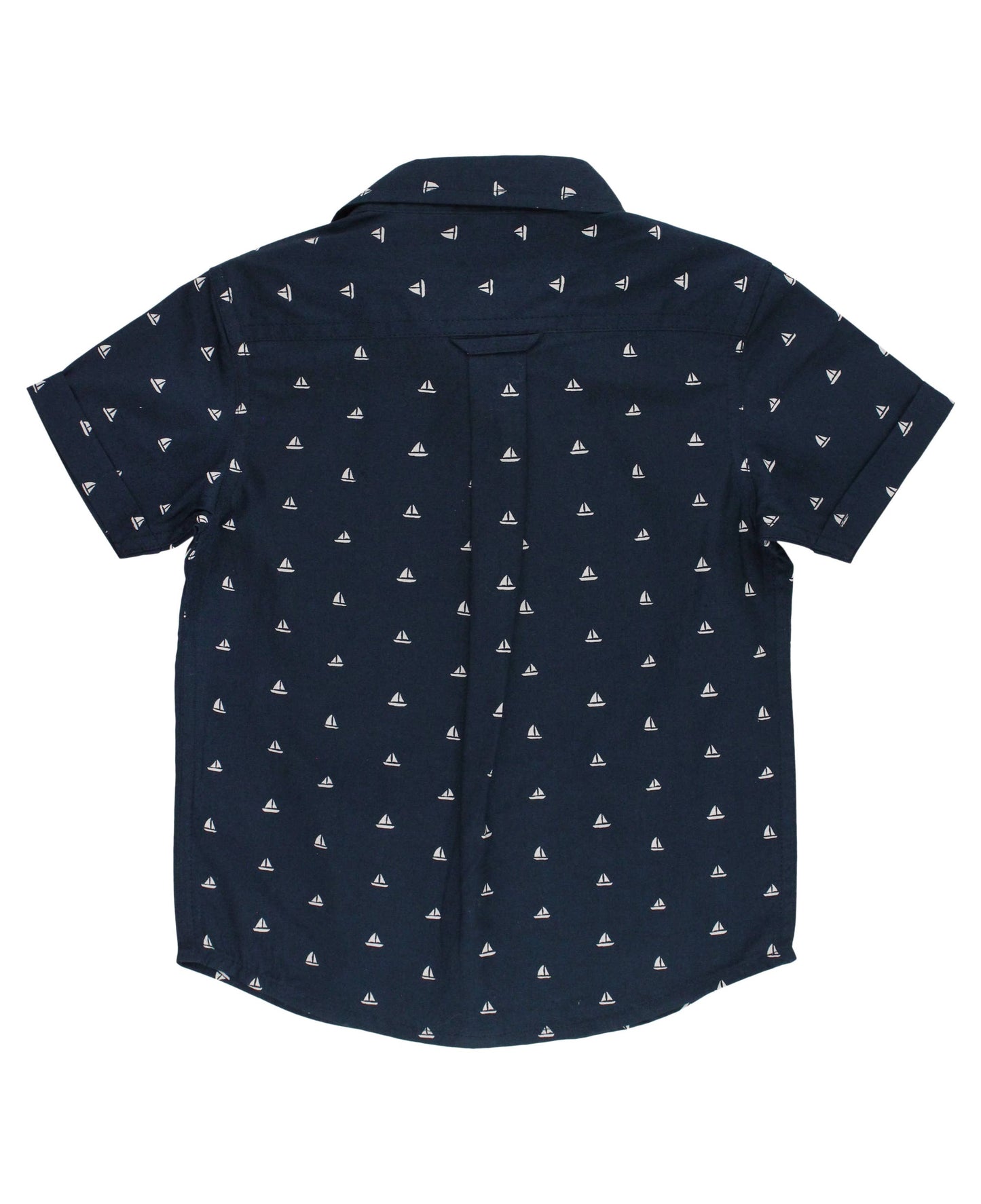 Navy Sailboats Short Sleeve Button Down Shirt