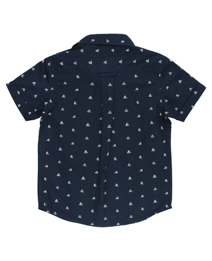 Navy Sailboats Short Sleeve Button Down Shirt