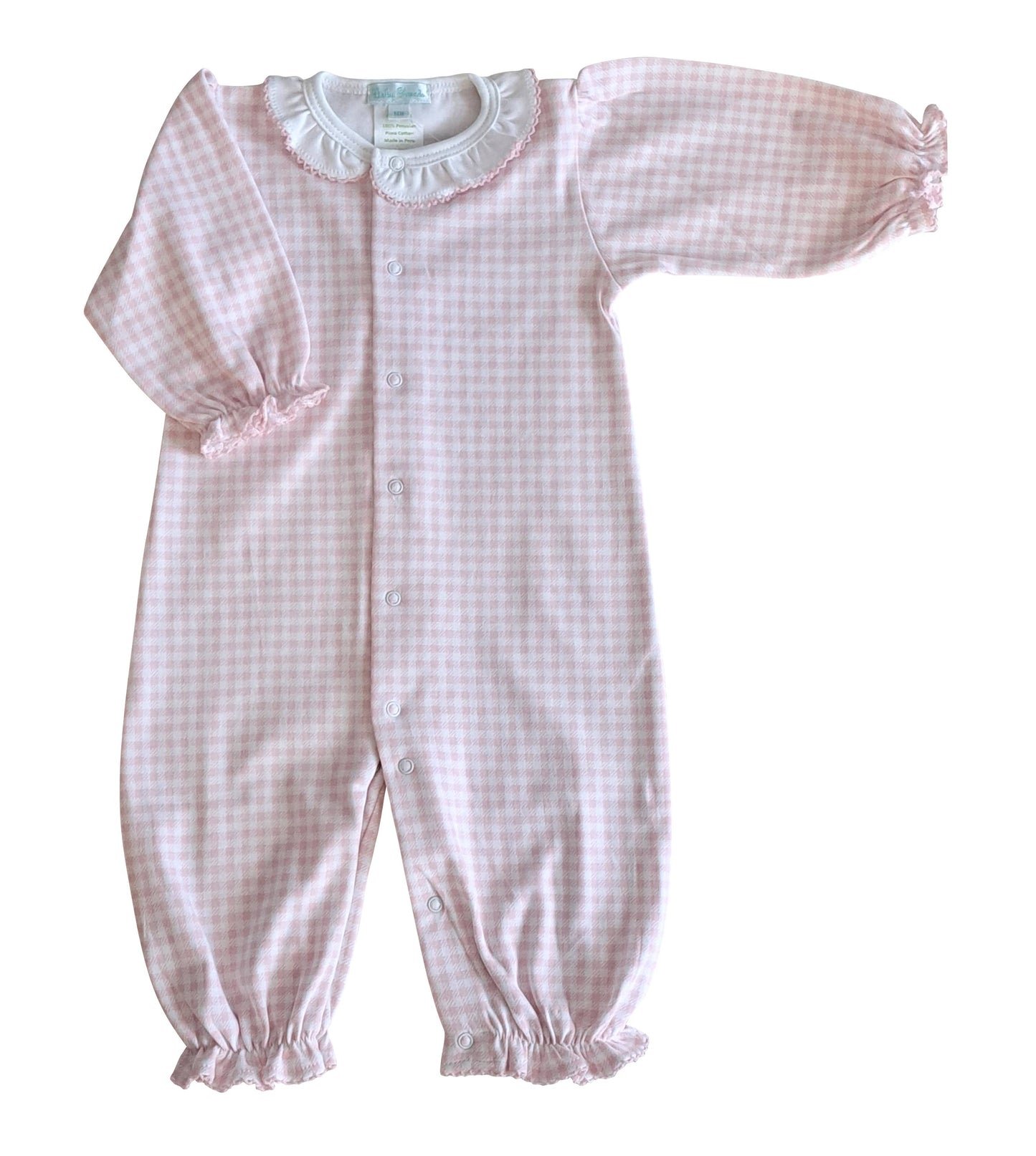 Pink check Pima Cotton Baby Take me Home converter gown