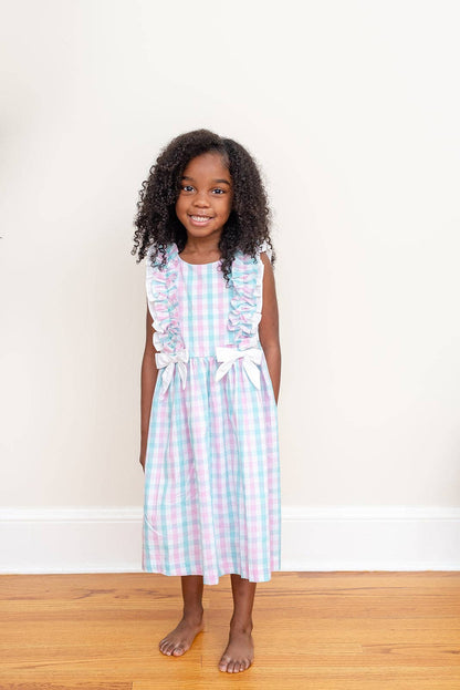 Lil Cactus Pink and Aqua Gingham Ruffle Bow Dress