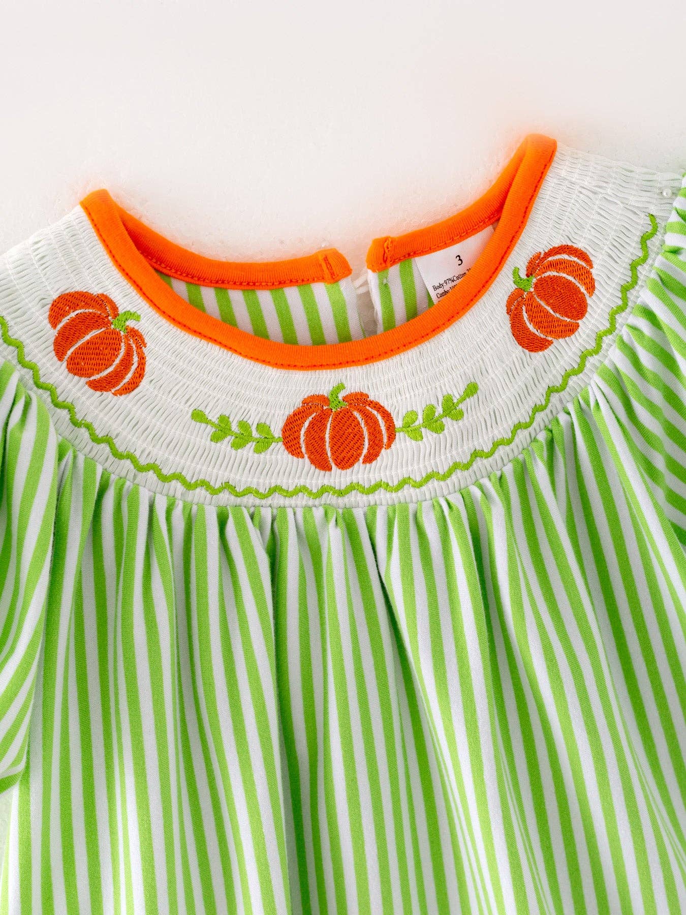 Halloween Pumpkin Smocking Embroidered Striped Dress