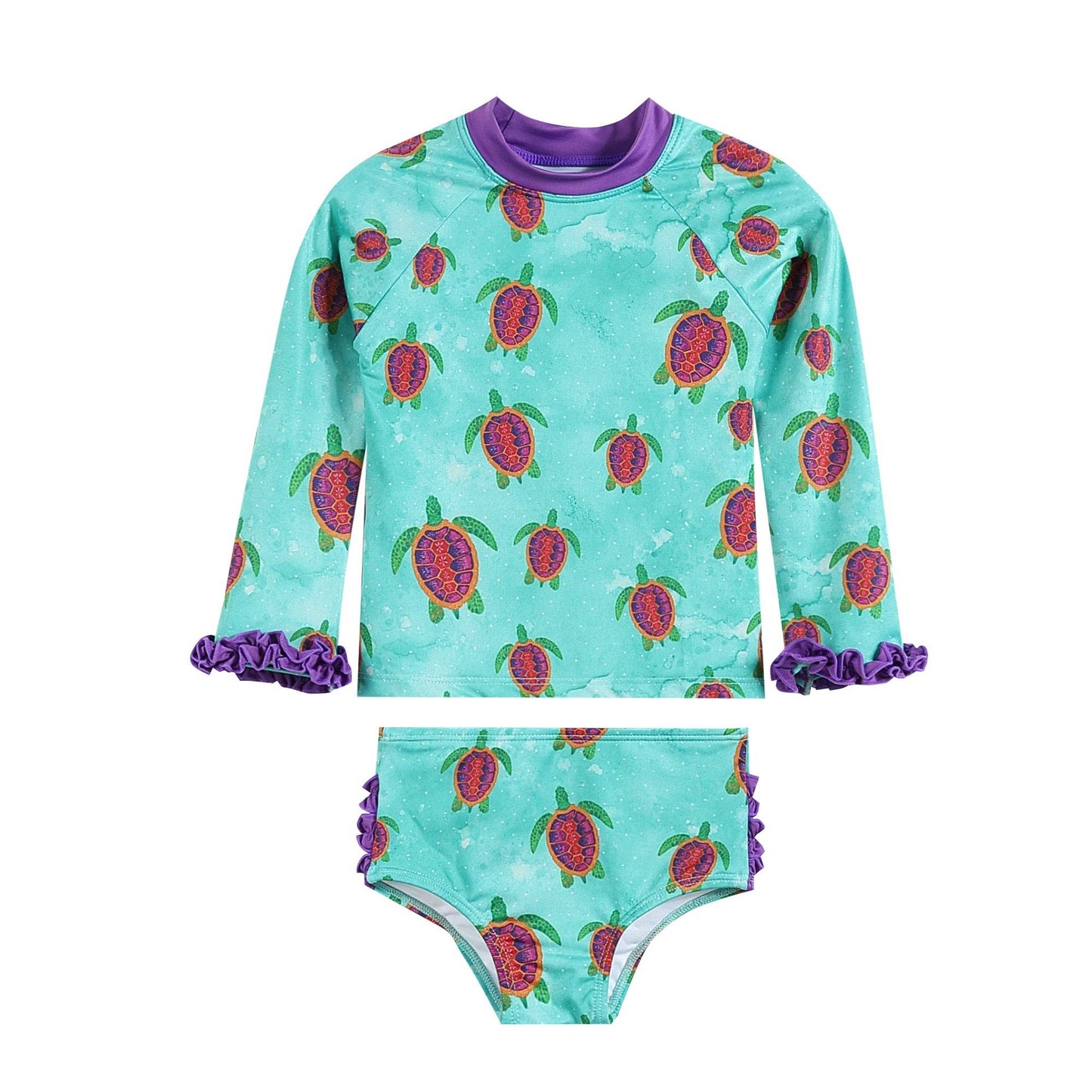 Turquoise Turtle Ruffle Rashguard 2 pc Set