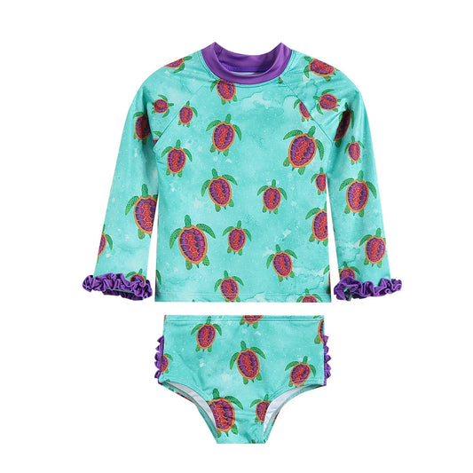 Turquoise Turtle Ruffle Rashguard 2 pc Set