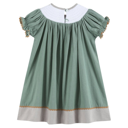 Little Cactus Sage Green Mallard Smocked Bishop Dress