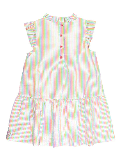 Ruffle Butts Rainbow Seersucker Mock Neck Flutter Dress