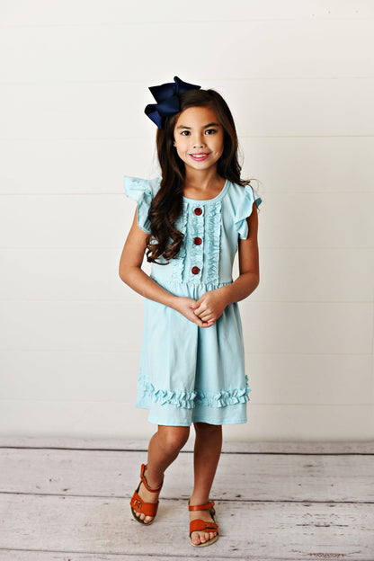 Adorable Sweetness Kids Pastel Blue Ruffle Button Spring Easter Summer Dress