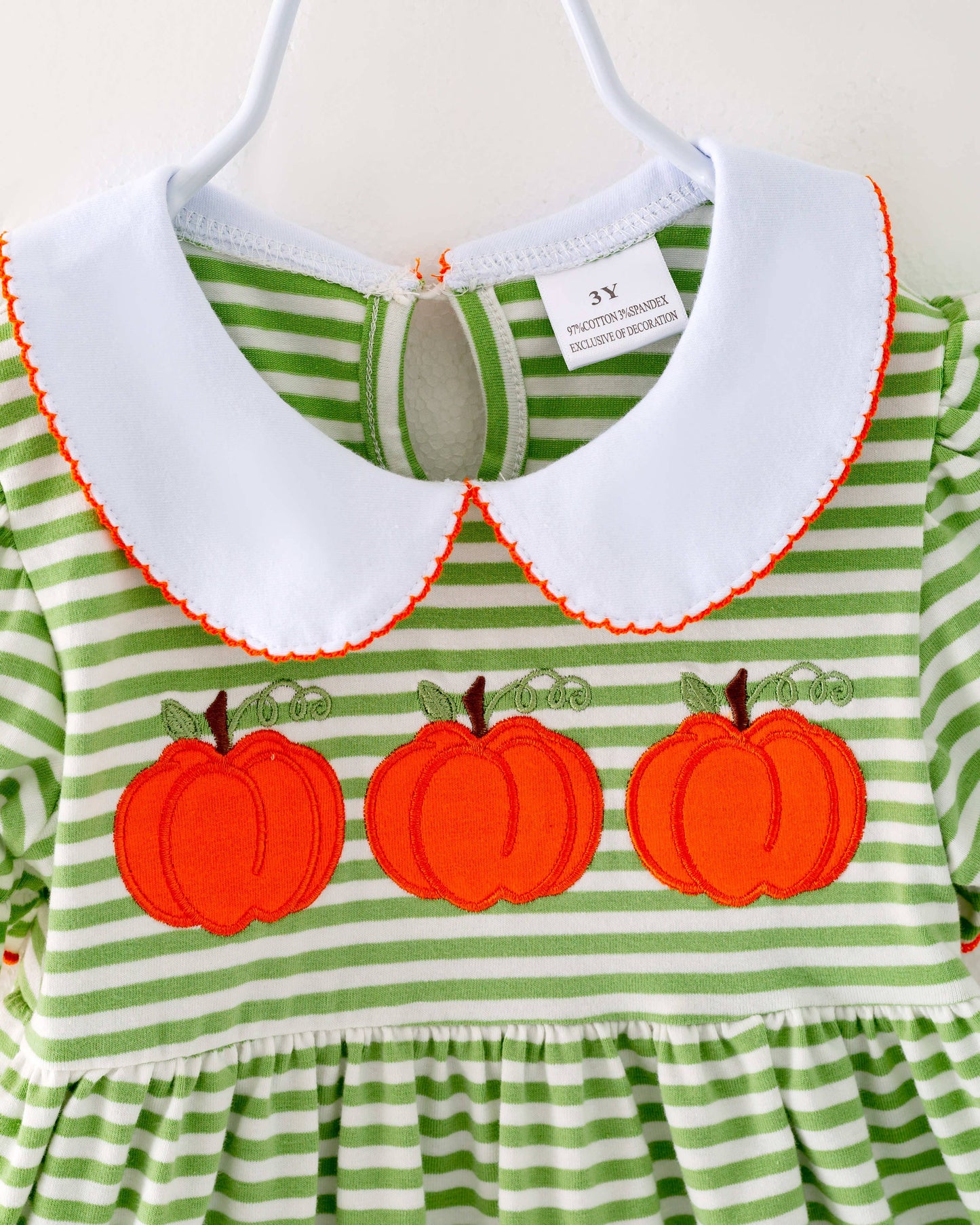 Green Stripe Pumpkin Girl Twirl Fall Dresses Kids Clothes