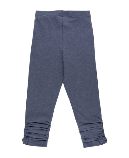 Ruffle Butts Faux Denim Kids Knit Ruched Bow Capri Leggings