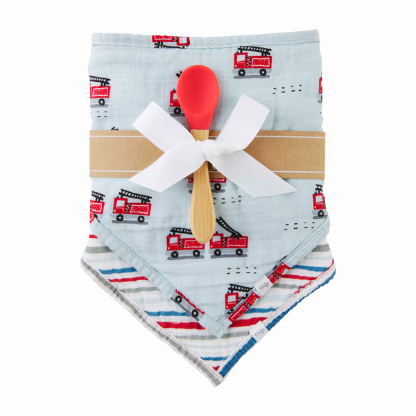 Mudpie Fire Truck Muslin Bib & Spoon Set